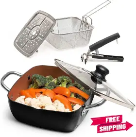 119639 Moss & Stone And Copper 5 Piece Set Chef Cookware 9.5 Inch Non Stick Pan Deep Square P