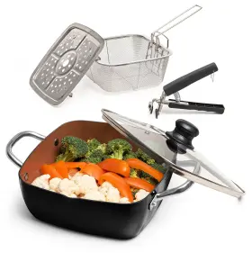 Moss & Stone 897038503292 Copper 5 Piece Set Chef Cookware 9.5 Inch Non Stick Pan Deep Square Fry Ba