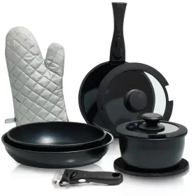 Moss & Stone 897038503872 10pcs Black Pots And Pans Set Non Stick Cookware Sets Detachable Handle Rv