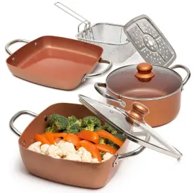 Moss & Stone 897038504565 7 Pcs Copper Pots And Pans Set Chef Cookware Non Stick Square
