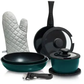 Al-sfp-blu9-dh Moss & Stone And Aluminum Pots Pans Set Nonstick Removable Handle Cookware St