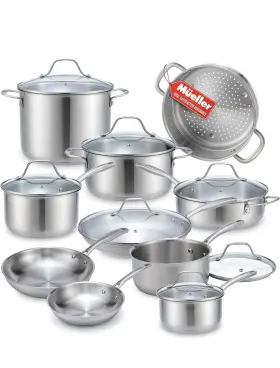Mueller 992962546606 Pots And Pans Set 17-piece Ultra-clad Pro Stainless Steel Cookware