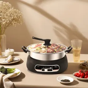 1029043891 Narita 5 Quart Stainless Steel Electric Shabu Hot Pot With Lid 1600w