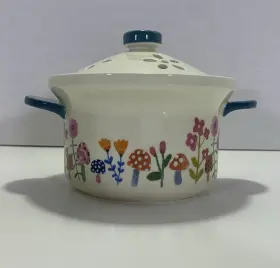 Natural Life 614390684568 Veggie Steamer Cream Mushroom Pattern Microwave Ceramic Nib