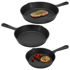 Navaris 067668098745 Cast Iron Skillet 3 Pieces - Durable 15cm/20cm/25cm Cast-iron Pan Set Excel