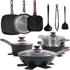 Newbulig 313105580590 17-piece Pots And Pans Set Nonstick Cookware With Detachable Stay