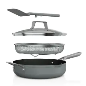 Cw100gy-u-b Ninja Foodi Neverstick 4 Quart Pan With Lid And Strainer Oven Safe Sea Salt Grey Used