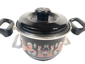 Nirlep 629722769196 Enamelware With Lid Enameled Cooking Pot Black Renaissance Design Vtg