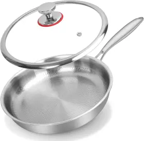 Ti-11 Nkdfri Titanium Hammered Pan Pro With Lid - 11.02 Inch Non Stick Frying