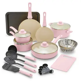 Cc005502-001 No 18-piece Soft Grip Toxin-free Healthy Ceramic Non-stick Cookware Set Pink