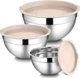 Nobrand 632145349050 Stainless Steel Mixing Bowls With Lids 3-pc Dishwasher Safe