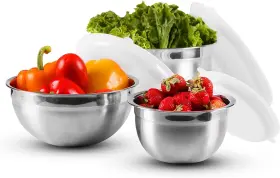 Bm46333s Nobrand 3-pc Stainless Steel Mixing Bowls With Lids And Marks 1.5-5qt