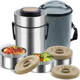 Thermos-002 Nobrand 67oz Thermos 3-layer Sealed Wide Mouth With Lunch Bag Silver