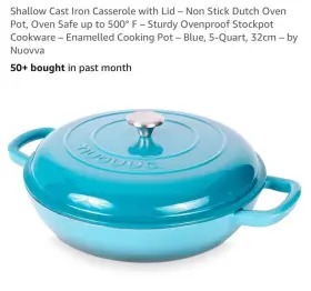 Nuovva 060913004446 Oven Safe 5 Quart Cast Iron Casserole Pot With Lid Non Stick Dutch Blue