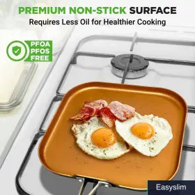 Nutrichef 842893130811 Griddle Pan Copper Nonstick Hard Anodized Heat Resistant Square 5 Qt