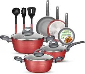 Nutrichef 842893138176 12-piece Hard Anodized Nonstick Cookware Set - Induction Ready Pots &