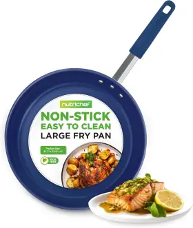 Nutrichef 842893140339 12 Inch Large Skillet Nonstick Frying Pan With Silicone Handle Open Box