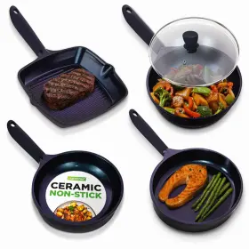 B0gcn4lrpn Nutrichef Non Stick Frying Pans Set 5-piece Blue Diamond Ceramic Cookware Lid