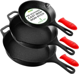 Nccips349 Nutrichef 3pc Cast Iron Skillet Set - Nonstick Pans With 3 Piece Black