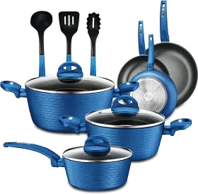 Nccw12blu.5 Nutrichef 12pcs Heavy Set Kitchenware Pots And Pans Blue