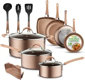 Nccw14s.5 Nutrichef 14-piece Non Stick Kitchen Cookware Set With Saucepan Frying Pans Cooking Pots