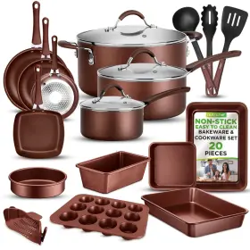Nccw20sbr Nutrichef 20 Piece Professional Home Kitchen Cookware Bakeware Set Pots Pans