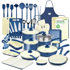 Nccw54gra Nutrichef 54 Piece Home Kitchen Cookware Set - Bakeware Pots Pans Blue Gray