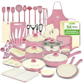 Nccw54pnk Nutrichef 54-pcs Home Kitchen Cookware High-quality Ceramic Blush Pink
