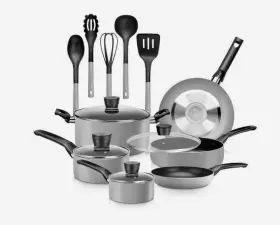 Slcw15gry Nutrichef 15pcs Pressed Aluminum Pans Set Dishwasher Safe Non-stick Coating