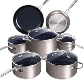31410 Nuwave Healthy Duralon Blue Ceramic Nonstick Cookware Set Diamond Infused