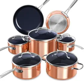 623343-31424 Nuwave Healthy Duralon Blue Ceramic Nonstick Cookware Set Diamond Infused Scratch-r