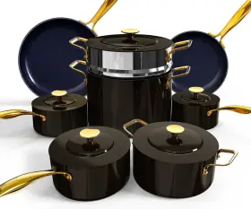 Nuwave 652185319110 Lux Le 13-pc Cookware Set With Elegant Gold Handle Diamond Infused Ce
