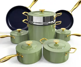 Nuwave 652185319158 Lux Le 13-pc Cookware Set With Elegant Gold Handle Diamond Infused Ceram