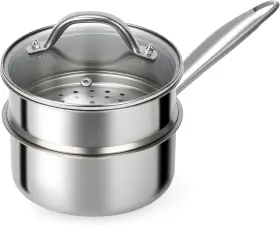 Ohtomber 445027880809 Stainless Steel Sauce Pan - Tri-ply 1.5 Quarts Small Pot With Steamer B