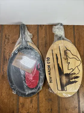 Old Mountain 043502101325 Lot Of 2 Pre-seasoned Cast Iron Fajita Pan With Wooden Tray New
