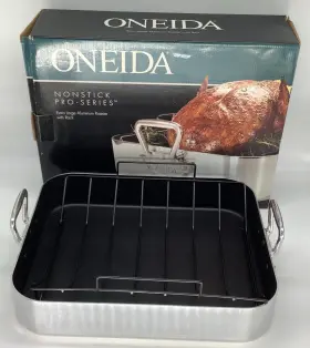 93017 Oneida Brand New In Box Non-stick Pro Series Aluminum Roaster With Rack. Xl