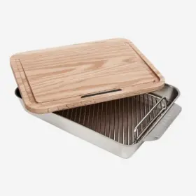 Uu-p26600 Ooni Medium Stainless Steel Roasting Pan Pizza Oven Safe With Rack And Cutting Board