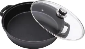 Os040 Opexscal Cast Iron Skillet With Tempered Glass Lid 12-inch Double Handled Black