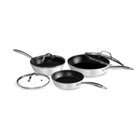 850012601357-fba Orgreenic Luxurious Nonstick Ceramic 3 Piece White Hammered Cookware Set With Lid Lightwei