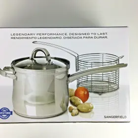 Oster 085081147189 New Deep Fryer Pan 4 Quart 3 Pcs Sangerfield Stainless Steel Basket Lid Gift
