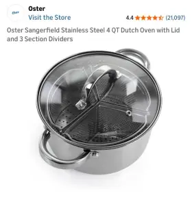 Oster 085081517937 Sangerfield Stainless Steel 4 Quart Dutch Oven With Lid And 3 Section Divider