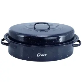Oster 085081650016 Castillo 16.5 X 13 Inch Enamel On Steel Roaster Pan With Lid In Navy Blue