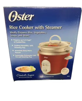 Bic198046 Oster Rice Cooker 6 Cup Vegetable Steamer Soup Hot Pot Auto Food Warming Red