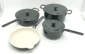 1932076 Our Place 8-piece Essentials Ceramic Nonstick Oven Safe Cookware Set Black Pans