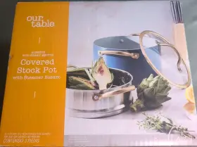 Our Table 444800771355 5 Quart Aluminum Nonstick Covered Stock Pot With Steamer Basket Insert New
