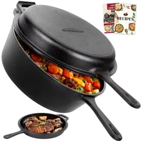 B09fsdslpy Overmont Cast Iron Skillet Lid - 2-in-1 Dutch Oven 3.2 Quart Deep Pot