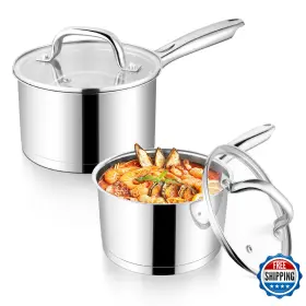 B0f3vyzcw7 P&p Chef 1 Quart And 2 Saucepan With Lid Set Stainless Steel Small Cooking
