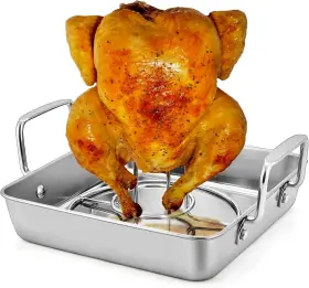 Ssbp-85 P&p Chef Roasting Pan With Rack Beer Can Chicken Roaster 9-inch Stainless