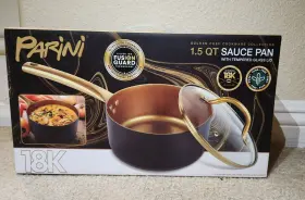 Parini 810088180989 18k 1.5 Quart Sauce Pan With Tempered Glass Lid. New. Color Gold Collection
