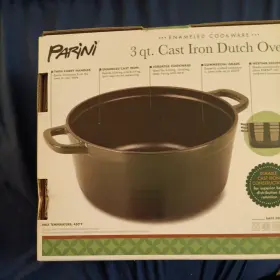 Parini 810088181399 Cast Iron Dutch Oven Green 3 Quart Enameled Cookware Non-stick Safe New